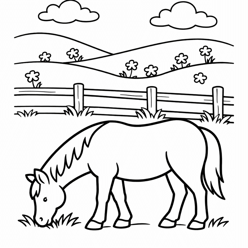 Free printable coloring page: A Unicorn-style Horse With A Flower Crown, for ages 3-6