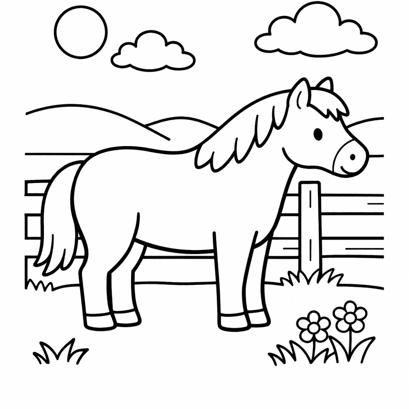 Horse Coloring Page — A Unicorn-style Horse With A Flower Crown