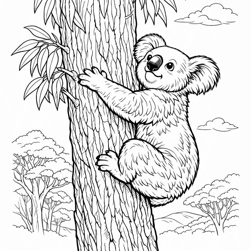 Free printable coloring page: Object Only: A Cute Koala With Clean Outlines,…, for ages 7-12