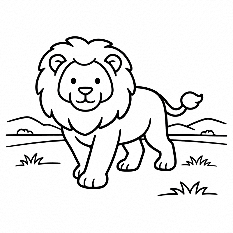Free printable coloring page: Object Only: Two Lions Sitting Together, Simple And Adorable, No Background, for ages 3-6