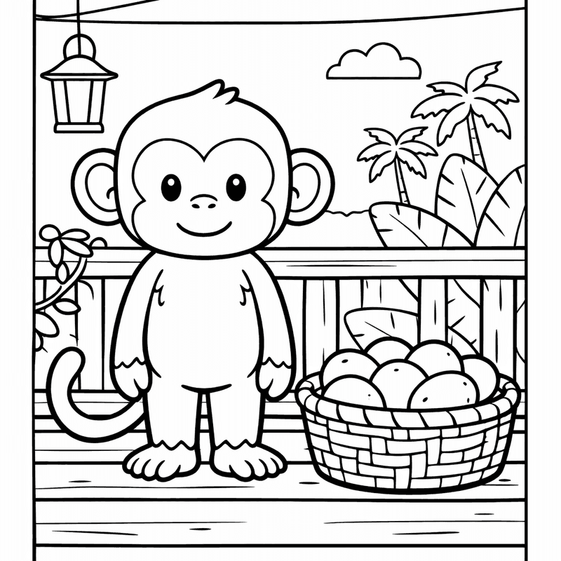 Free printable coloring page: A Baby Monkey Riding On Its Mothers Back, for ages 3-6