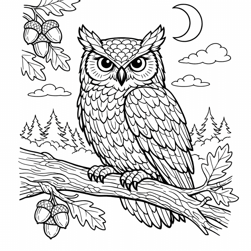 Free printable coloring page: An Owl Family Of Three Sitting On A…, for ages 7-12