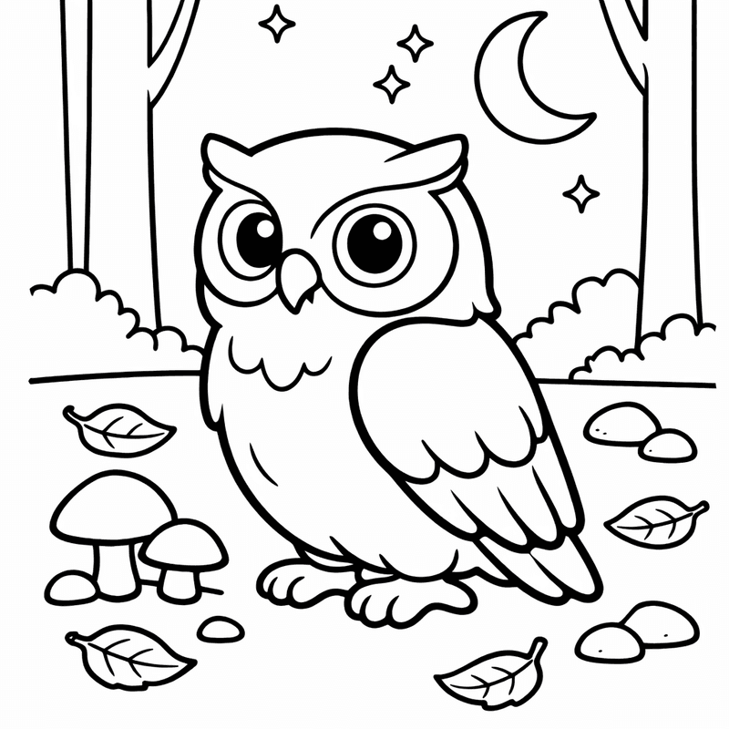 Free printable coloring page: An Owl Reading A Book On A Branch, for ages 3-6