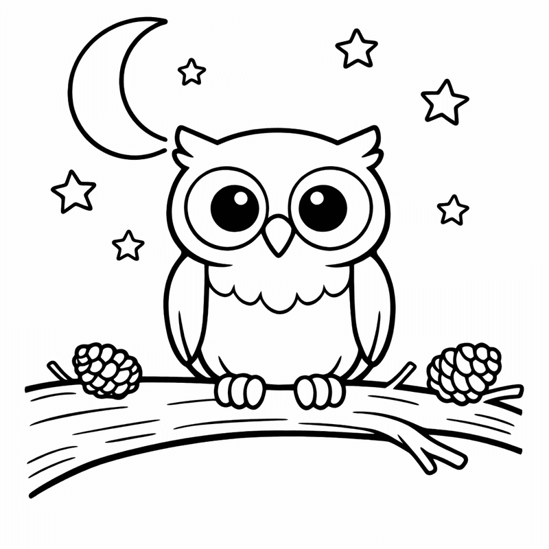Free printable coloring page: Object Only: Two Owls Sitting Together, Simple And…, for ages 3-6
