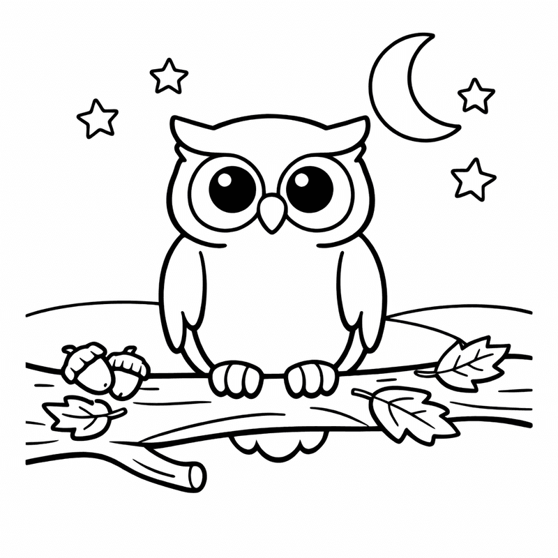 Free printable coloring page: An Owl Catching A Mouse In Moonlight, for ages 3-6