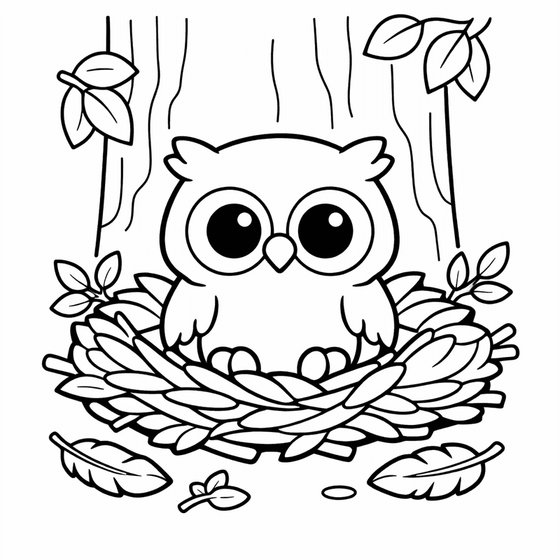 Free printable coloring page: An Owl Reading A Book On A Branch, for ages 3-6