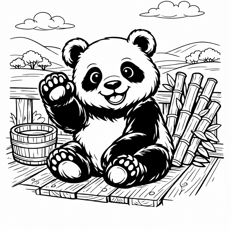 Free printable coloring page: A Panda Climbing A Tree With Bamboo In…, for ages 7-12