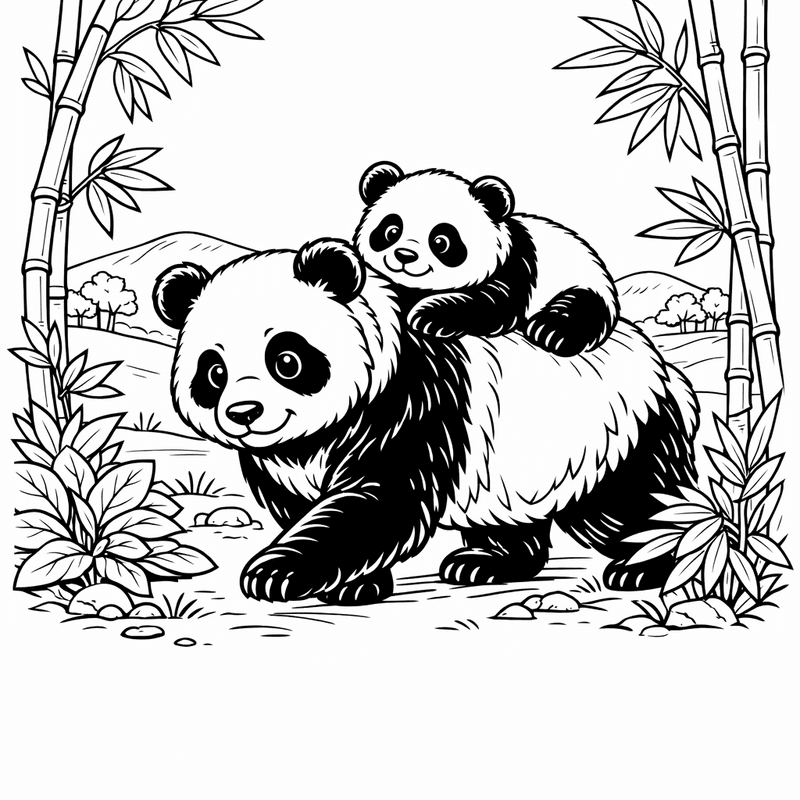 Free printable coloring page: A Panda Sleeping Curled Up Against A Tree Trunk, for ages 7-12