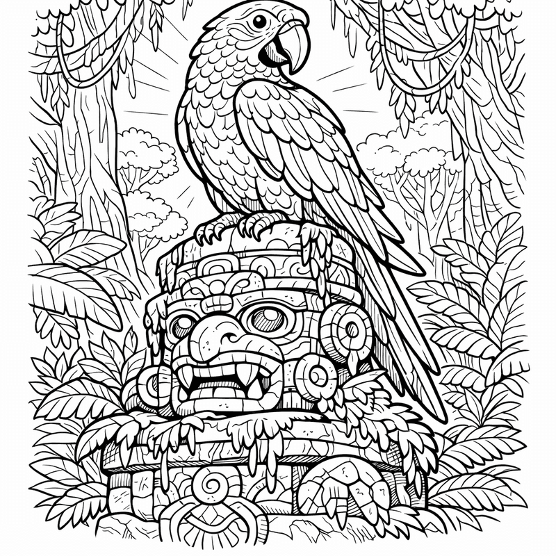 Free printable coloring page: A Parrot Eating A Piece Of Fruit On…, for ages 7-12