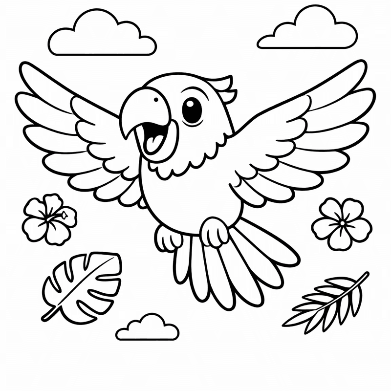 Free printable coloring page: Two Parrots Sitting Together On A Vine, for ages 3-6