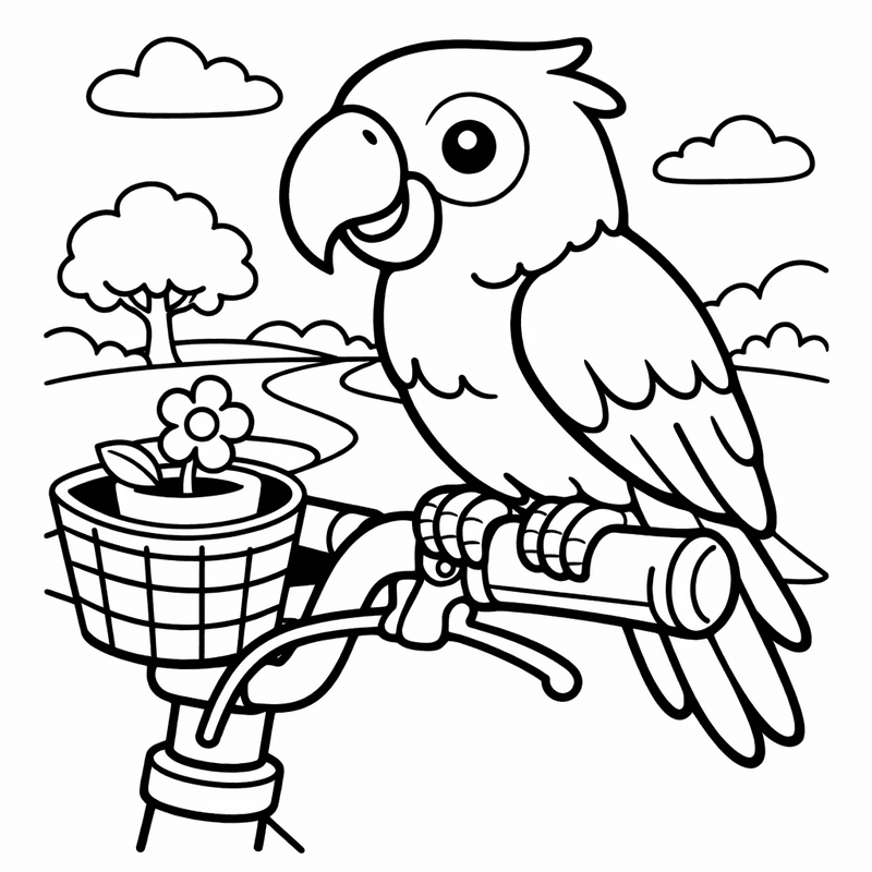 Free printable coloring page: Object Only: A Cute Parrot With Clean Outlines,…, for ages 3-6