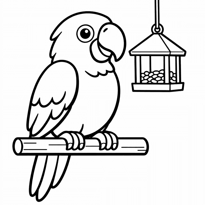 Free printable coloring page: A Parrot Flying With Wings Spread Wide Over…, for ages 3-6