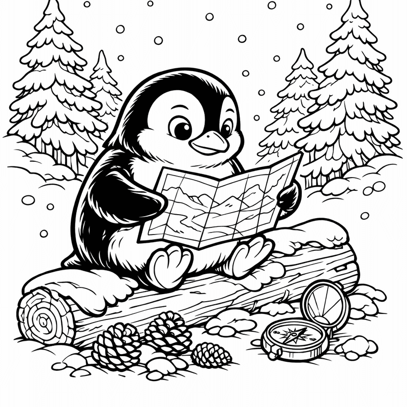 Free printable coloring page: A Penguin Sliding On Its Belly Down An…, for ages 7-12