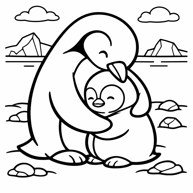 Free printable coloring page: Object Only: Two Penguins Sitting Together, Simple And…, for ages 3-6