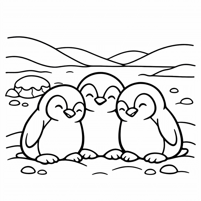 Free printable coloring page: A Parent Penguin Hugging A Baby Penguin, for ages 3-6