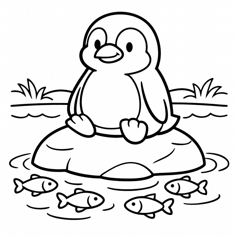 Free printable coloring page: Three Penguins Huddled Together In The Snow, for ages 3-6