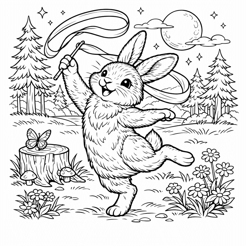 Free printable coloring page: A Bunny Eating A Carrot In A Vegetable Patch, for ages 7-12