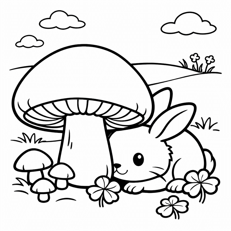 Free printable coloring page: Object Only: A Cute Rabbit With Clean Outlines,…, for ages 3-6