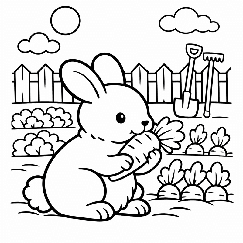 Free printable coloring page: A Bunny Hiding Behind A Mushroom, for ages 3-6