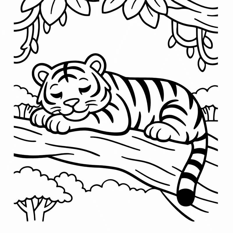 Free printable coloring page: A Tiger Cub Playing With A Butterfly, for ages 3-6