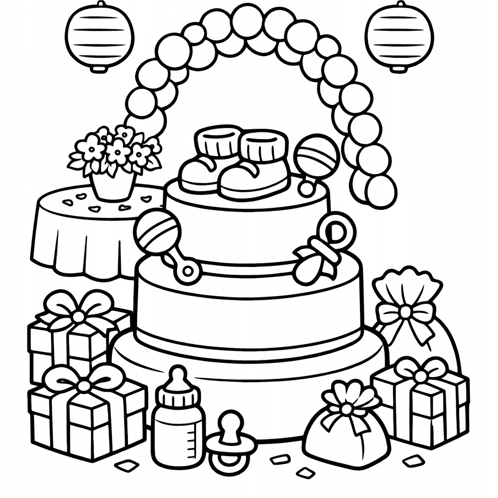 Free printable coloring page: Object Only: A Cute Baby Shower With Clean…, for ages 3-6