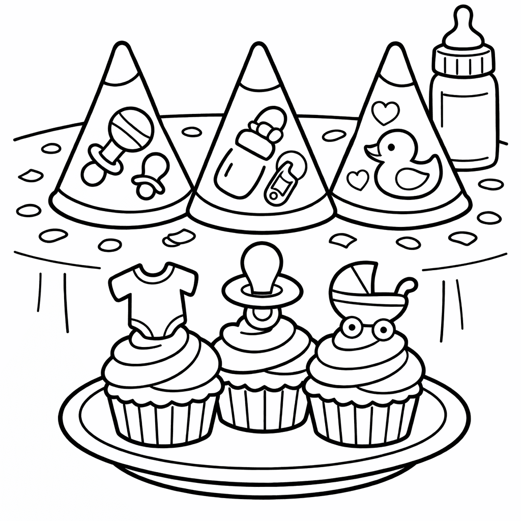 Free printable coloring page: Object Only: Two Or Three Baby Showers Side…, for ages 3-6