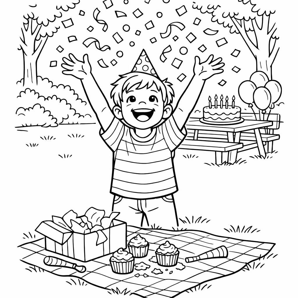 Free printable coloring page: Birthday Cake And Candles, for ages 7-12