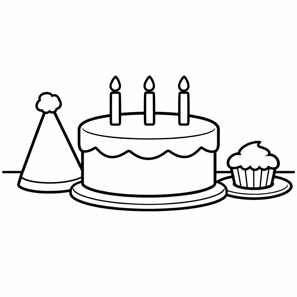 Free printable coloring page: Birthday Cupcake, for ages 3-6