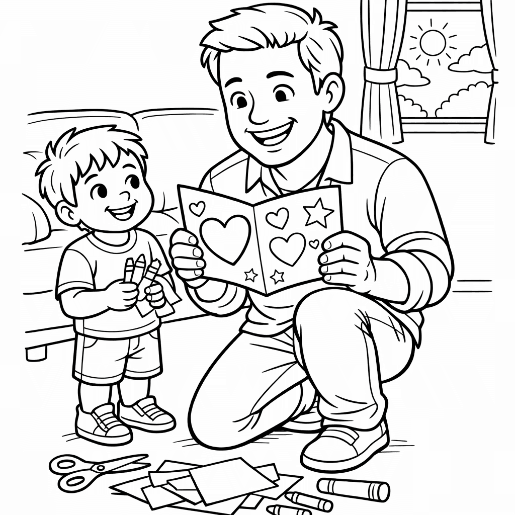 Free printable coloring page: Dad And Heart, for ages 7-12