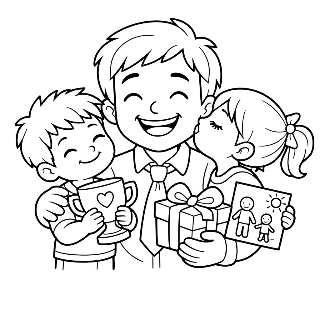 Free printable coloring page: Object Only: A Cute Father's Day With Clean…, for ages 3-6
