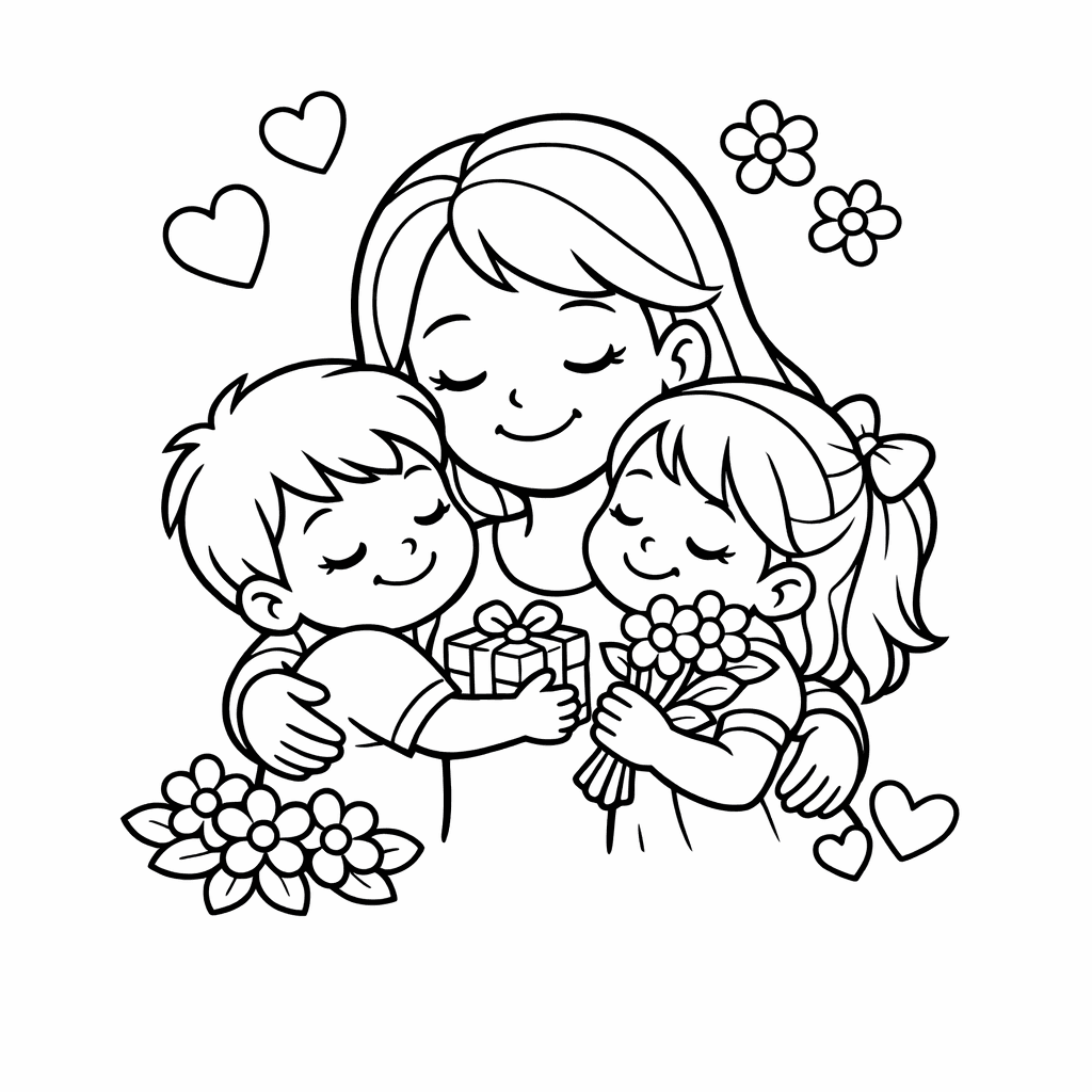 Free printable coloring page: Love Mom, for ages 7-12