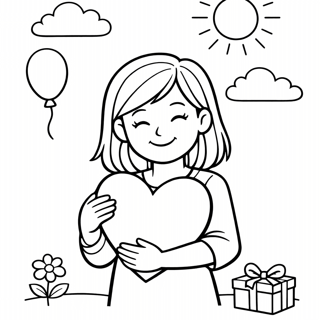 Free printable coloring page: Object Only: A Cute Mother's Day With Clean…, for ages 7-12