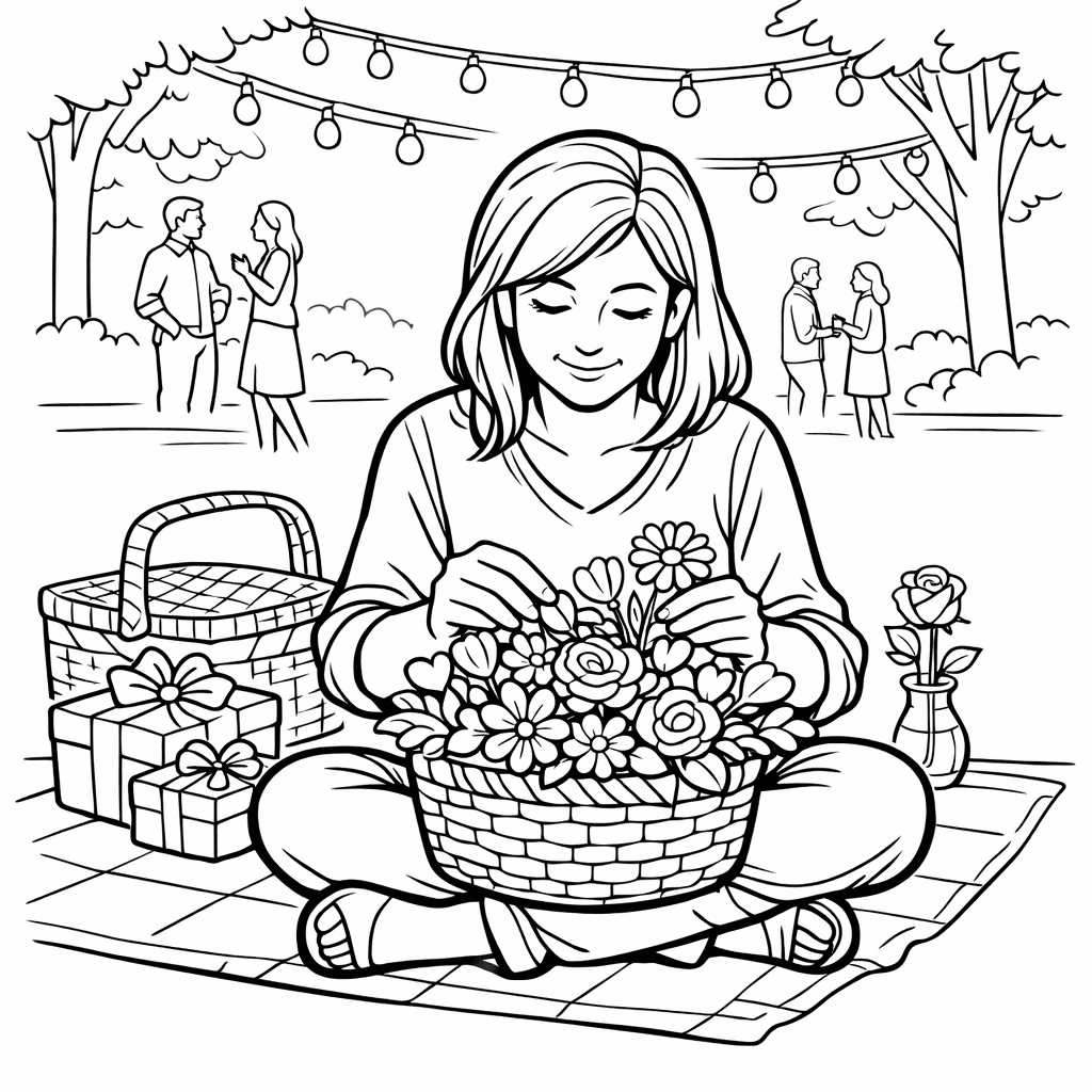 Free printable coloring page: Flowers For Mom, for ages 7-12