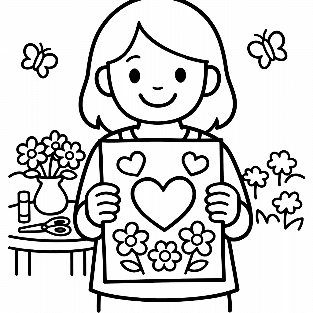 Free printable coloring page: Object Only: A Cute Mother's Day With Clean…, for ages 3-6