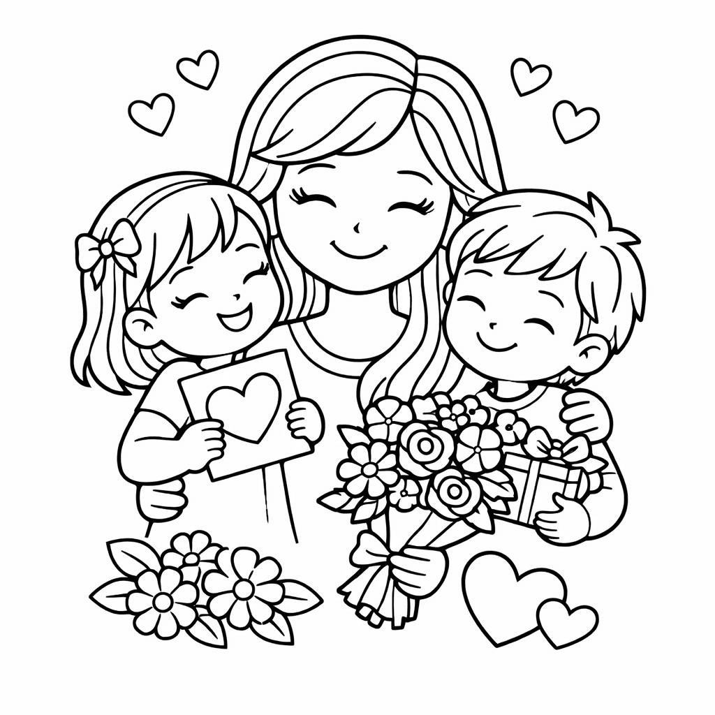 Free printable coloring page: Mom And Heart, for ages 3-6