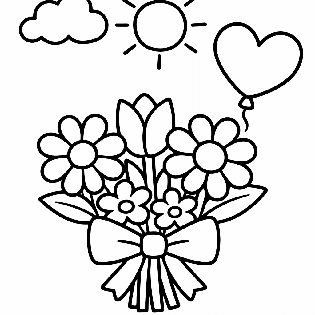 Free printable coloring page: Mothers Day Bouquet, for ages 3-6