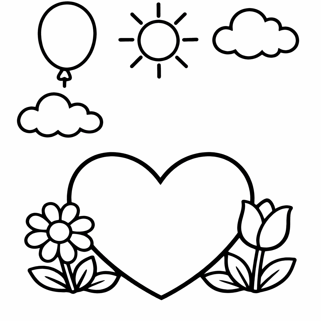 Free printable coloring page: Mom And Heart, for ages 3-6