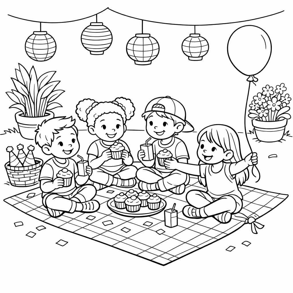 Free printable coloring page: Party Cake, for ages 7-12
