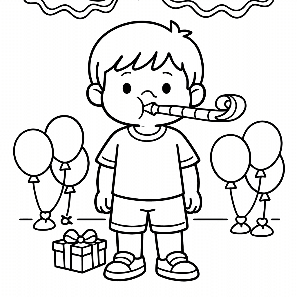 Free printable coloring page: Object Only: A Cute Party With Clean Outlines,…, for ages 3-6