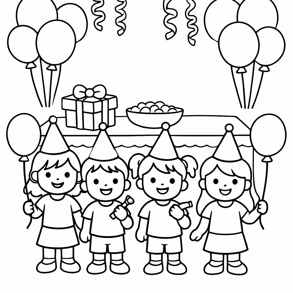 Free printable coloring page: Object Only: Two Or Three Partys Side By…, for ages 3-6