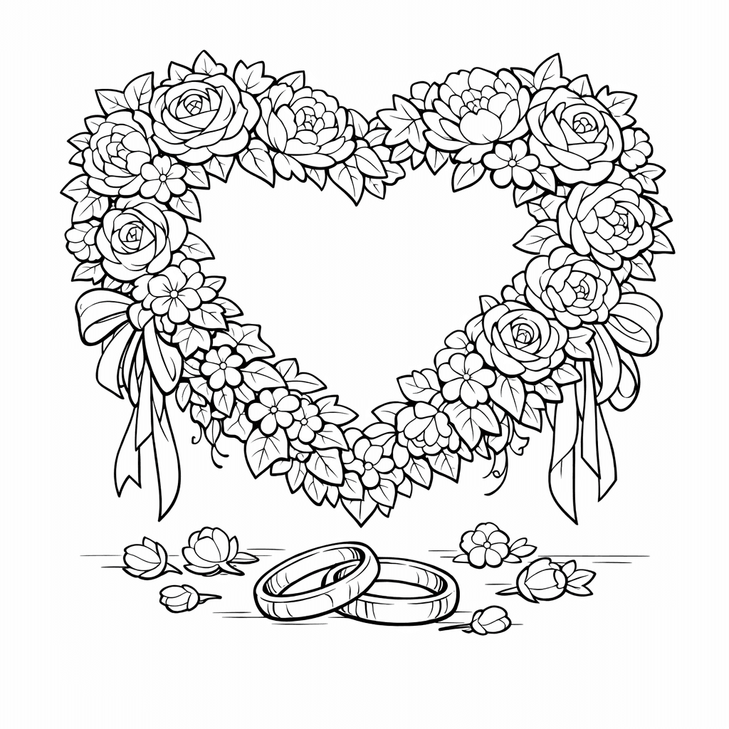 Free printable coloring page: Wedding Rings, for ages 7-12