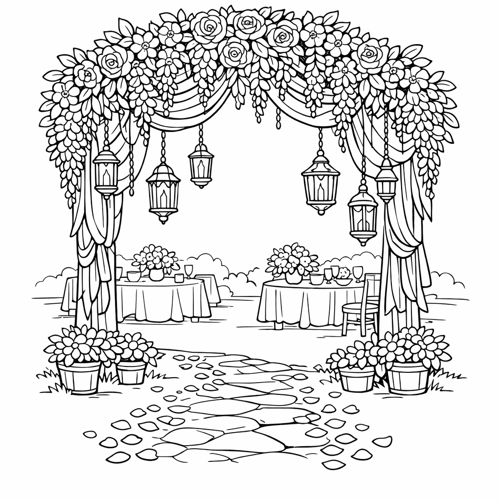 Free printable coloring page: Wedding Heart, for ages 7-12