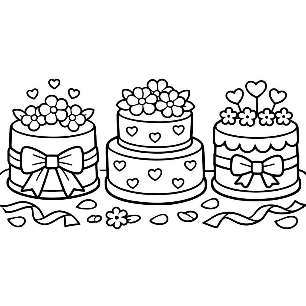 Free printable coloring page: Object Only: A Cute Wedding With Clean Outlines,…, for ages 3-6