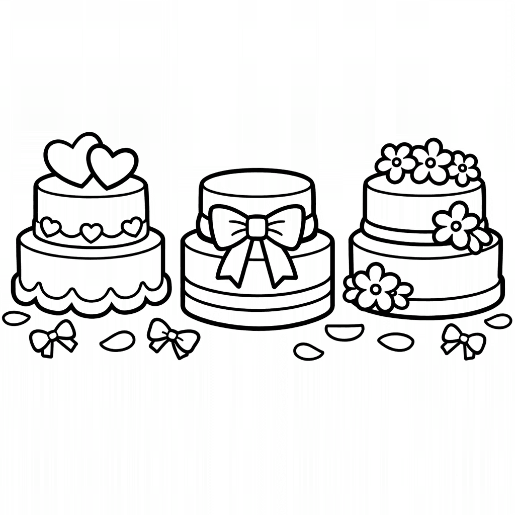 Free printable coloring page: Wedding Cake, for ages 3-6