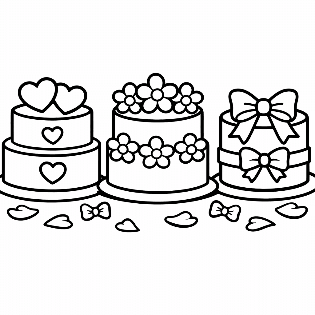 Free printable coloring page: Object Only: A Cute Wedding With Clean Outlines,…, for ages 3-6