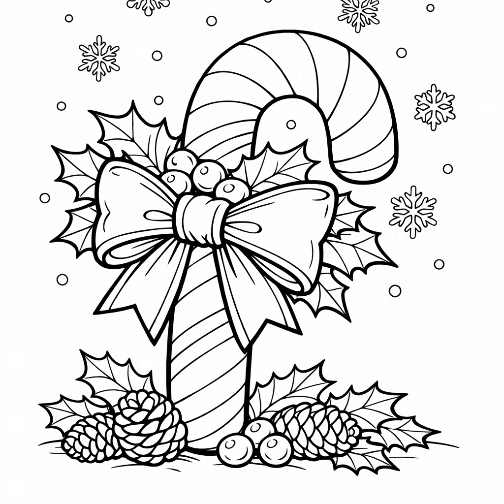 Free printable coloring page: Candy Cane Simple, for ages 7-12