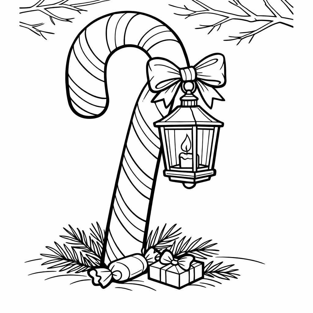 Free printable coloring page: Candy Canes And Bow, for ages 7-12