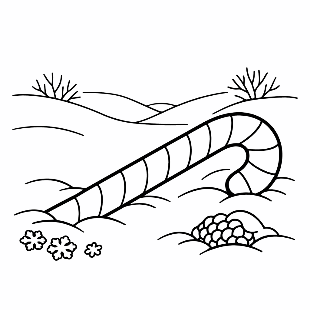 Free printable coloring page: Object Only: A Cute Candy Cane With Clean Outlines, No Background, for ages 3-6
