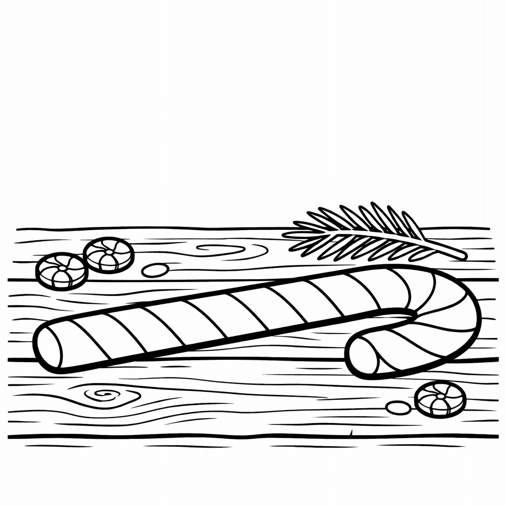 Free printable coloring page: Object Only: A Cute Candy Cane With Clean…, for ages 3-6