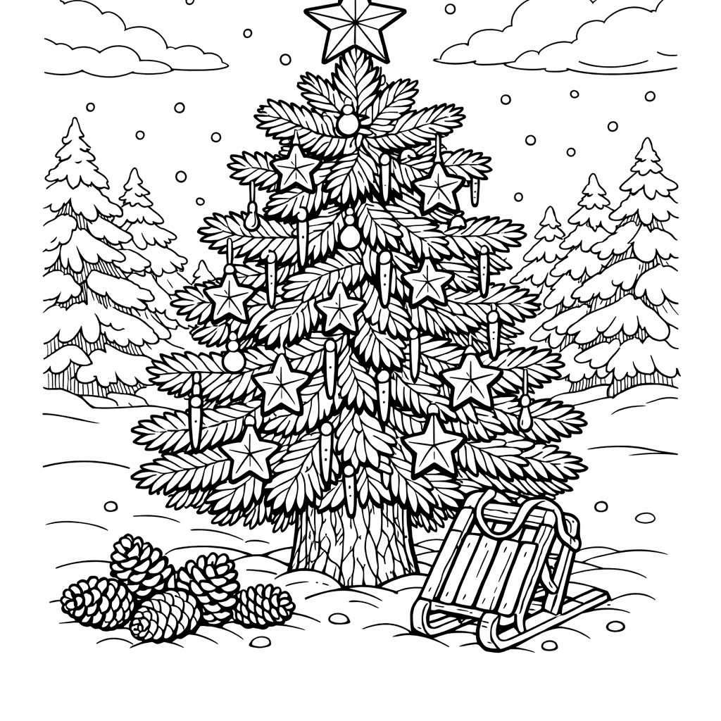 Free printable coloring page: Tree And Star, for ages 7-12